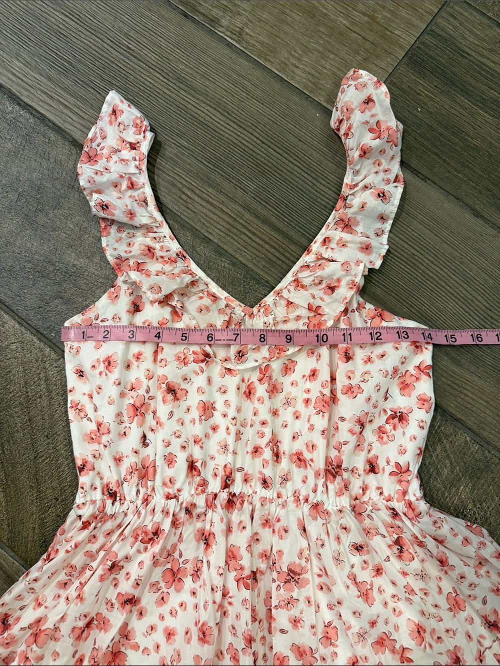 Pink Lily 100% Cotton Floral Mini Dress Medium Ruffle Strap Cottagecore Lined - Picture 10 of 11